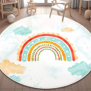 Boho Rainbow Kids Rug, Nursery Rug, Playmat For Kids, Colorful Baby Room Carpet,Anti-Slip Washable Nursery Mat,Rainbow Rug, PILLOW CASE GIFT
