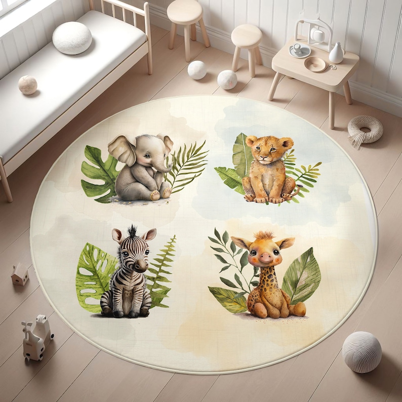 Tapis Safari pour enfants, tapis lavable pour enfants, tapis safari, lion, girafe, éléphant, tapis pour tout-petits, carpette, tapis antidérapant, rectangle, taie d'oreiller image 7