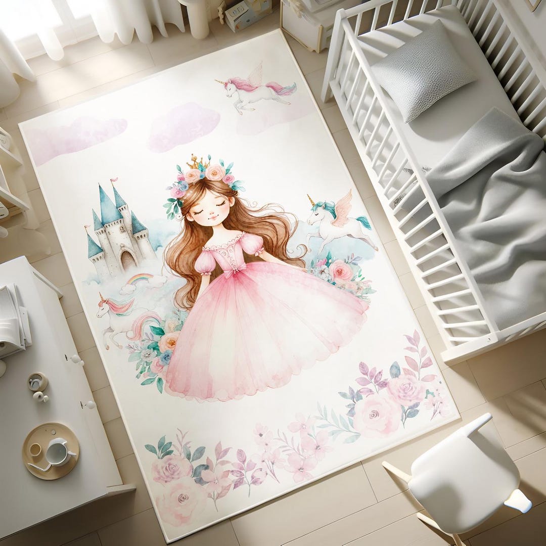 Princess Castle Kids Rug, Unicorn Kids Rug, Baby Girl Room Decor,kids ...