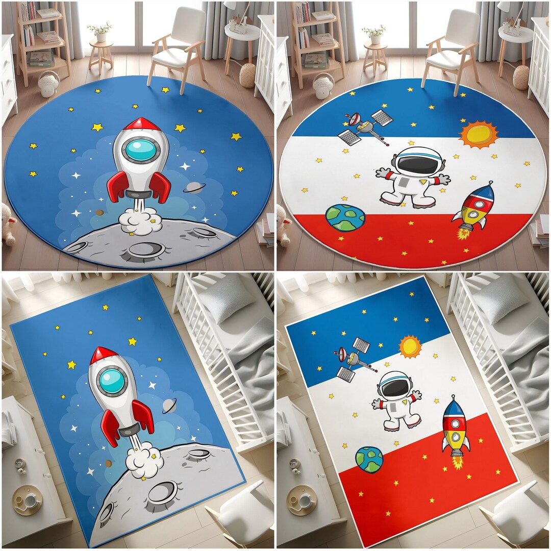 Space Adventure Kids Rug,rocket Themed Nursery Mat,learning Numbers ...