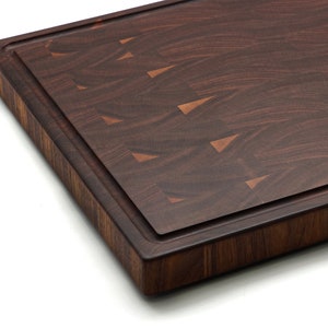 USA Made Large End Grain Walnut Cutting Board with Juice Groove, Butcher Block with Rubber Feet, Up to 2” Thick, Wedding Gift, Gift for Dad
