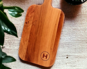 Personalized Cherry Wood Charcuterie Board: Monogrammed Paddle Board, USA Made