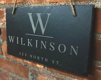 Personalized Slate Home Sign | Last Name Slate Address Sign | 11.75" x 7" Size | Street Number Sign | Slate Hanging Sign