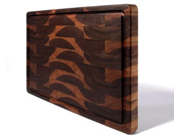 Handcrafted Walnut End Grain Cutting Board with Juice Groove - Made in USA