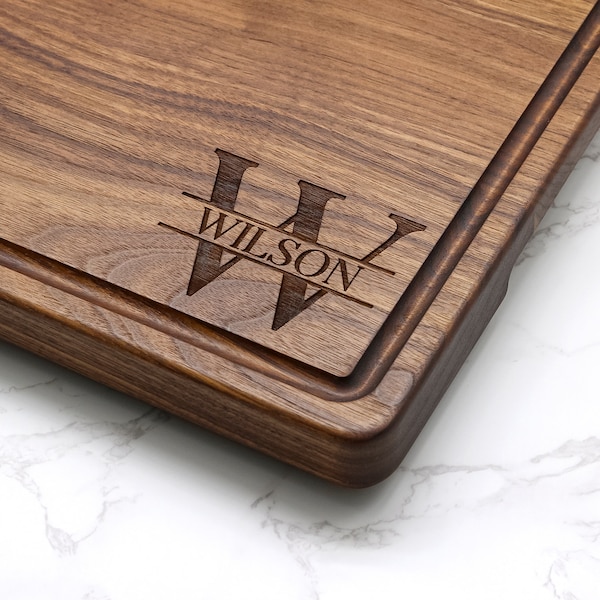 Personalized 1.25” Thick Extra Large Wood Cutting Board with Feet, Pocket Handles and Juice Groove, Butcher Block, Wedding Gift, USA Made