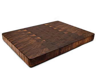 Large End Grain Walnut Cutting Board, Walnut Butcher Block with Rubber Feet, Up to 2” Thick, Wedding Gift, Anniversary Gift, USA Made