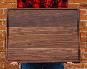 XL Walnut or Maple Cutting Board: Juice Groove, Handles, Rubber Feet - USA Made