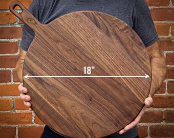 XL Walnut Paddle Board: Round Charcuterie Board with Handle, Handmade in the USA