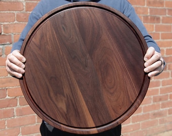 Large Walnut Round Charcuterie Board: 18 Inch Cutting Board with Juice Groove