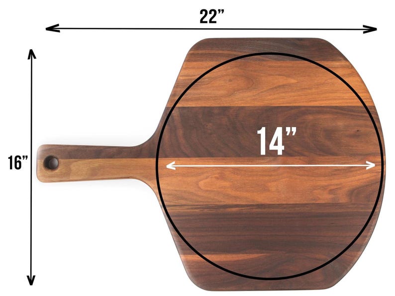 a wooden cutting board with measurements drawn on it, indicating the dimensions of the board in inches.