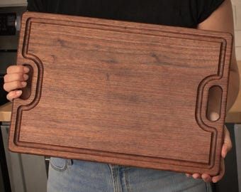 USA Made Walnut Cutting Board 18x12" - Reversible Serving Tray with Dual Handles