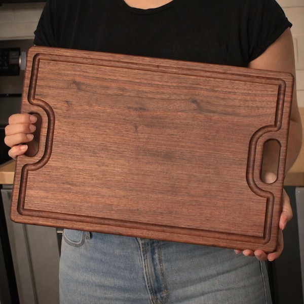 USA Made Walnut Cutting Board 18x12" - Reversible Serving Tray with Dual Handles