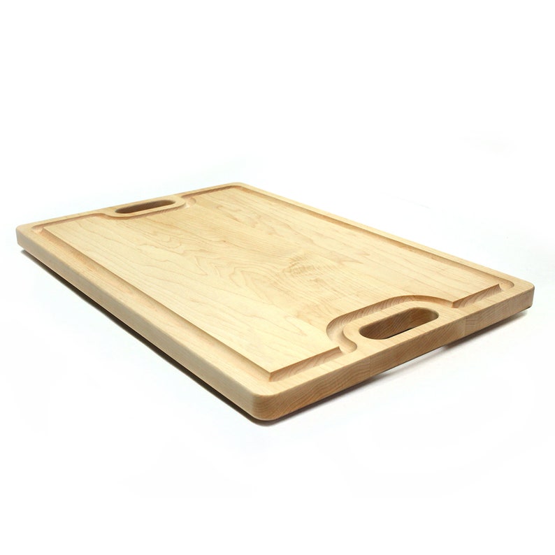 Large Cutting Board With Handles and Juice Groove 18x12, Reversible Wood Cutting Board, Doubles as a Wooden Serving Tray With Handles Maple