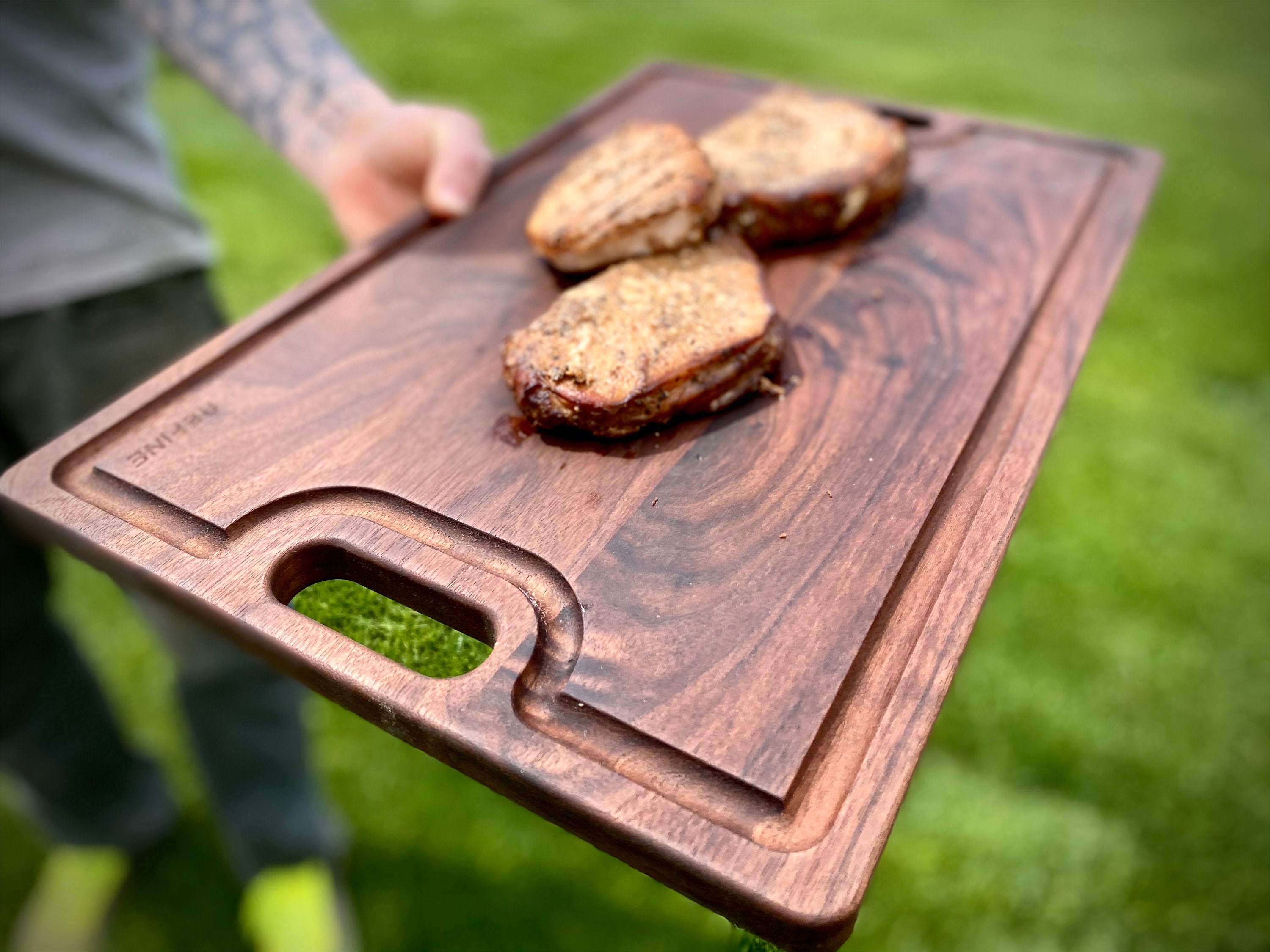 Wooden Cutting Boards for Kitchen with Juice Groove and Handles