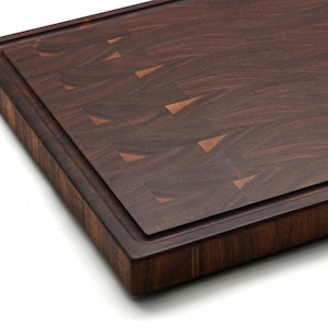 USA Made End Grain Walnut Cutting Board: Butcher Block with Juice Groove and Rubber Feet
