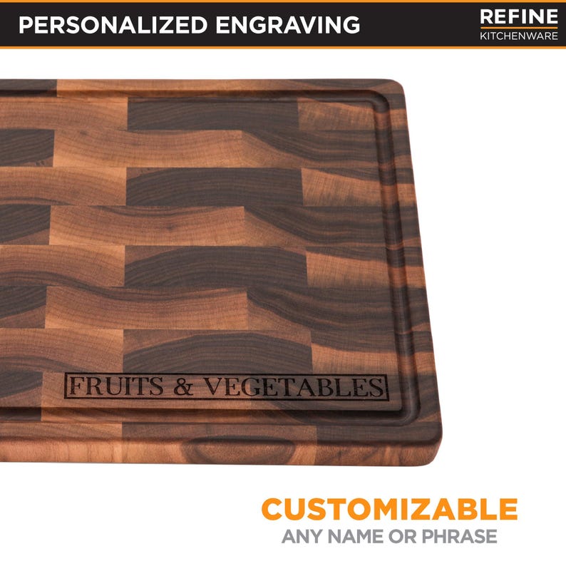 a wooden cutting board with a personalized engraving on it.