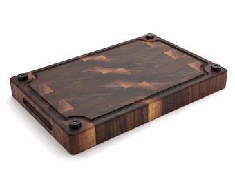 End Grain Walnut Cutting Board: USA Made Reversible Butcher Block with Juice Groove