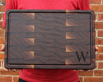 Monogram Walnut End Grain Cutting Board: Butcher Block with Juice Groove