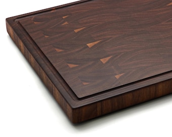 USA Made End Grain Walnut Cutting Board: Butcher Block with Juice Groove and Rubber Feet