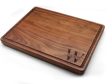 Personalized Walnut XL Cutting Board: Thick Wood Butcher Block with Juice Groove