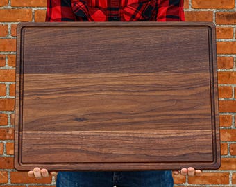 XL Walnut or Maple Cutting Board: Juice Groove, Handles, Rubber Feet - USA Made