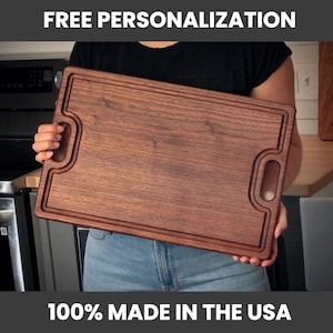 USA Made Walnut Cutting Board With Handles and Juice Groove 18x12, Reversible Wood Cutting Board, Doubles as Serving Tray