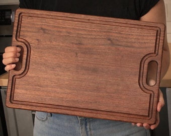 USA Made Walnut Cutting Board 18x12" - Reversible Serving Tray with Dual Handles