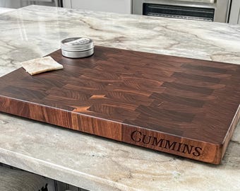 Large End Grain Walnut Cutting Board: Personalized Edge Engraving, USA Made
