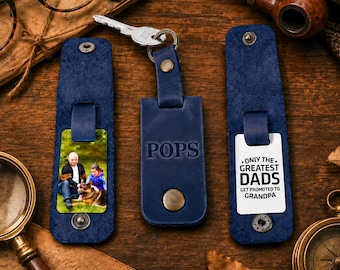 Personalized leather keychain with photo, Dads keychain with picture, Gifts for grandpa from grandkid, Greatest dad keychain, Pops gift