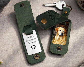 Personalized Pet Photo Leather Keychain – Custom Dog Memorial Gift - Custom Dog Bereavement Keychain with Photo - Gift for Passed Pet