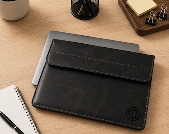 Personalized Leather Laptop Sleeve for MacBook Pro Air, Custom Engraved Leather Sleeve, Birthday Gift for Husband Dad Him