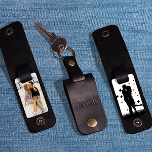 Personalized leather photo keychain, Custom keychain for men, Gift ideas for husband, Keychains with picture, Mens gift, Accessory for men