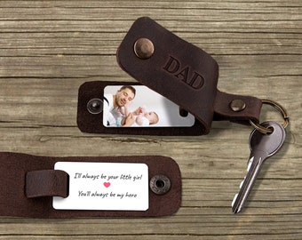 Dad keychain leather, Keychain with photo, Photo keyring, Gift for husband from wife, Dad gift from kids, Dad son gift, Fathers day gift