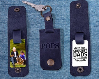 Personalisierter Leder Schlüsselanhänger mit Foto, Papas Schlüsselanhänger mit Bild, Geschenke für Opa vom Enkelkind, Größter Papa Schlüsselanhänger, Pops Geschenk