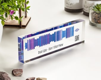 Custom Sound wave on clear acrylic glass block, Music gifts for her, Voice recording gift, Sound gift for him, Personalised song soundwave