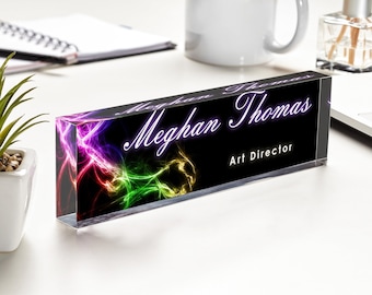 Custom Black Acrylic Nameplate for Creative Professionals, Personalized Desk Sign for Designer,  Marketers, and Agencies, Modern Office Gift