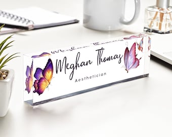 Office desk accessories, Personalised desk name plate, Custom desk sign, Butterfly office decor, Desk decor aesthetic, Desk organizer office
