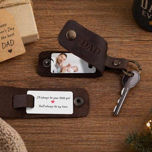 Personalized Photo Leather Keychain for Dad, Hidden Secret Photo Gift for Father's Day, Birthday, Christmas from Wife Son Daughter