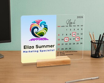 Custom Business Desk Calendar – Personalized Corporate Calendar with Company Logo, Employee Name & Important Dates – Workplace Gift
