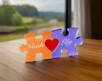 Custom Acrylic Heart Puzzle with Names – Romantic Keepsake Gift for Couples – Forever Together, Two Souls, One Heart, You Complete Me