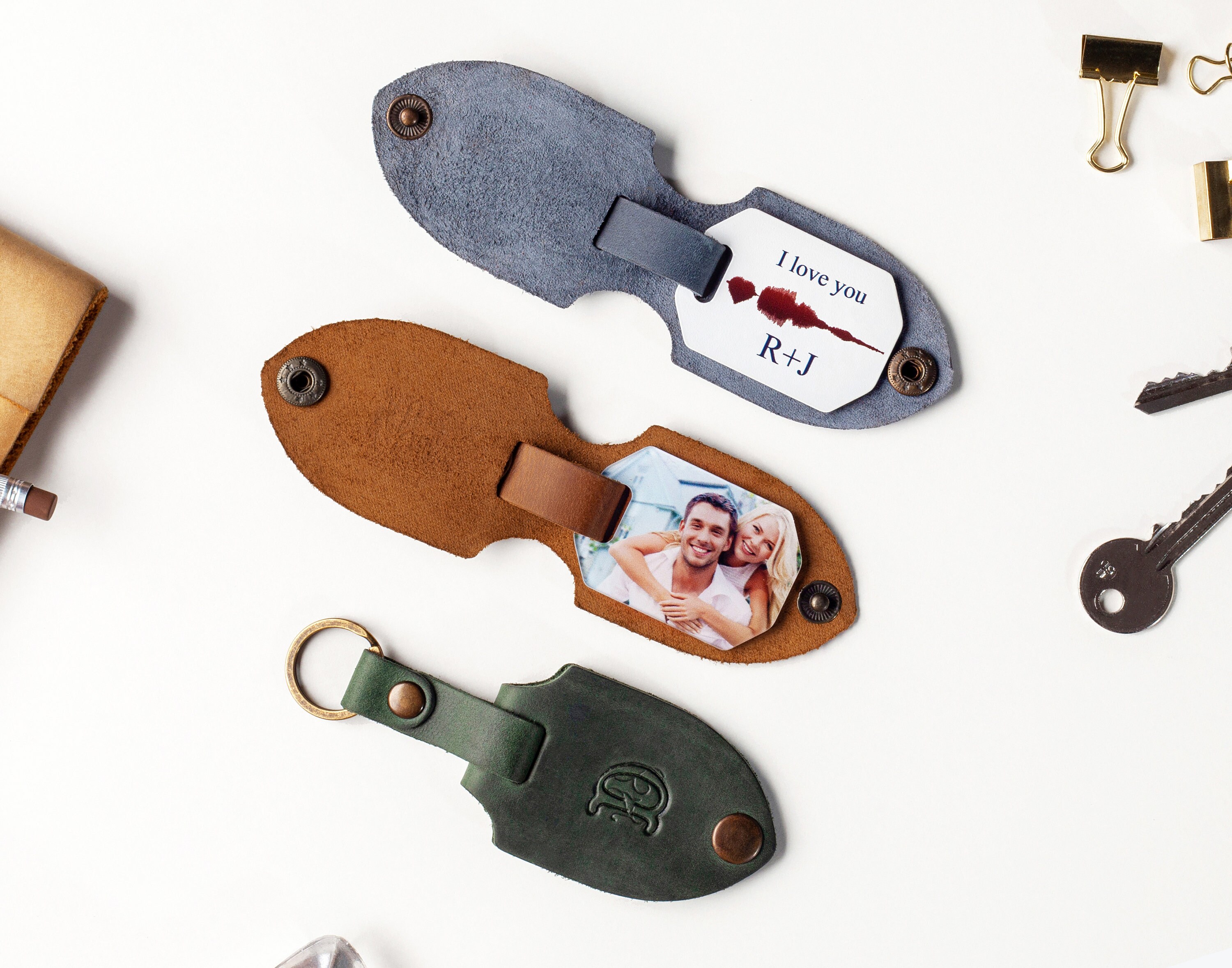 Leather picture keychain for boyfriend Keychain for men Etsy