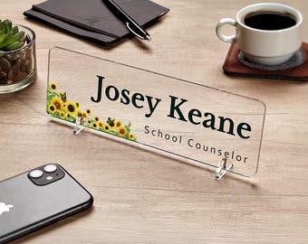 Teacher nameplate, School counselor name plate for desk, Counselor office decor, School name sign, Sunflower design, School counselor gift