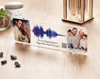 Anniversary gift for dad & mom Custom soundwave Personalised sound wave print on clear acrylic glass plate Sound gifts Sound clip Voice wave