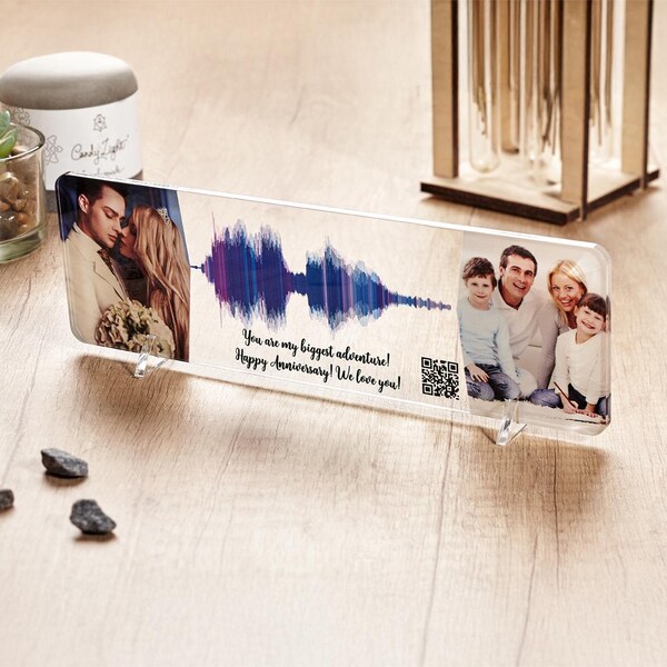 Regalo de aniversario para papá y mamá. Onda de sonido personalizada. Impresión de onda de sonido personalizada en placa de vidrio acrílico transparente. Regalos sonoros. Clip de sonido. Onda de voz.