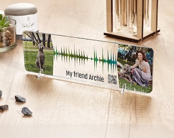 Dog Memorial Soundwave Plaque with Photo & QR Code – Custom Tribute with Audio or Video of Your Beloved Pet