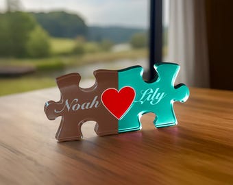 Personalized Acrylic Puzzle with Names & Heart – Custom Color Semi-Transparent Puzzle – Romantic Gift for Couples, Anniversary, Special Date