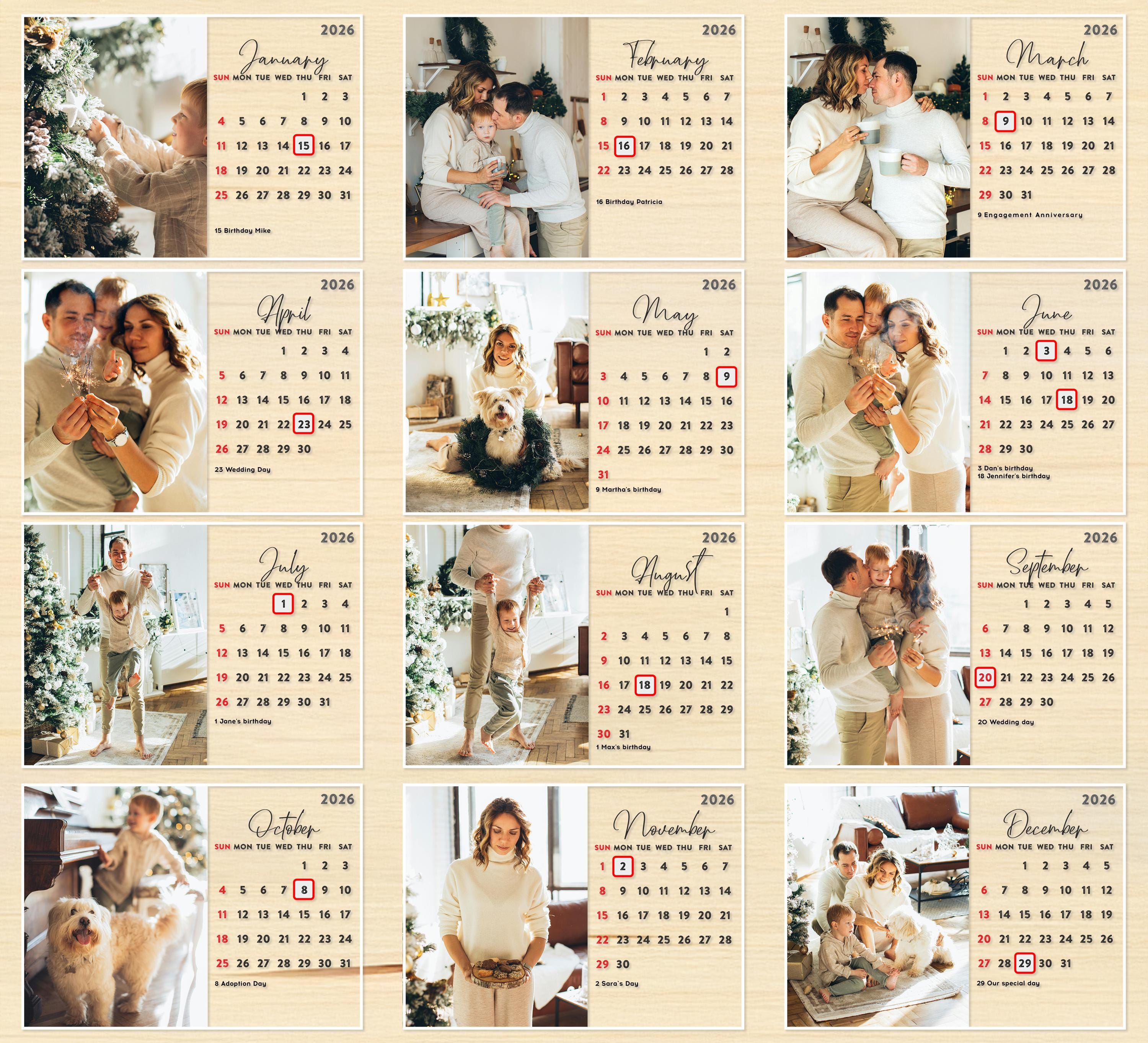 Custom Photo Calendar With Special Dates, Handmade Desk Calendar ...