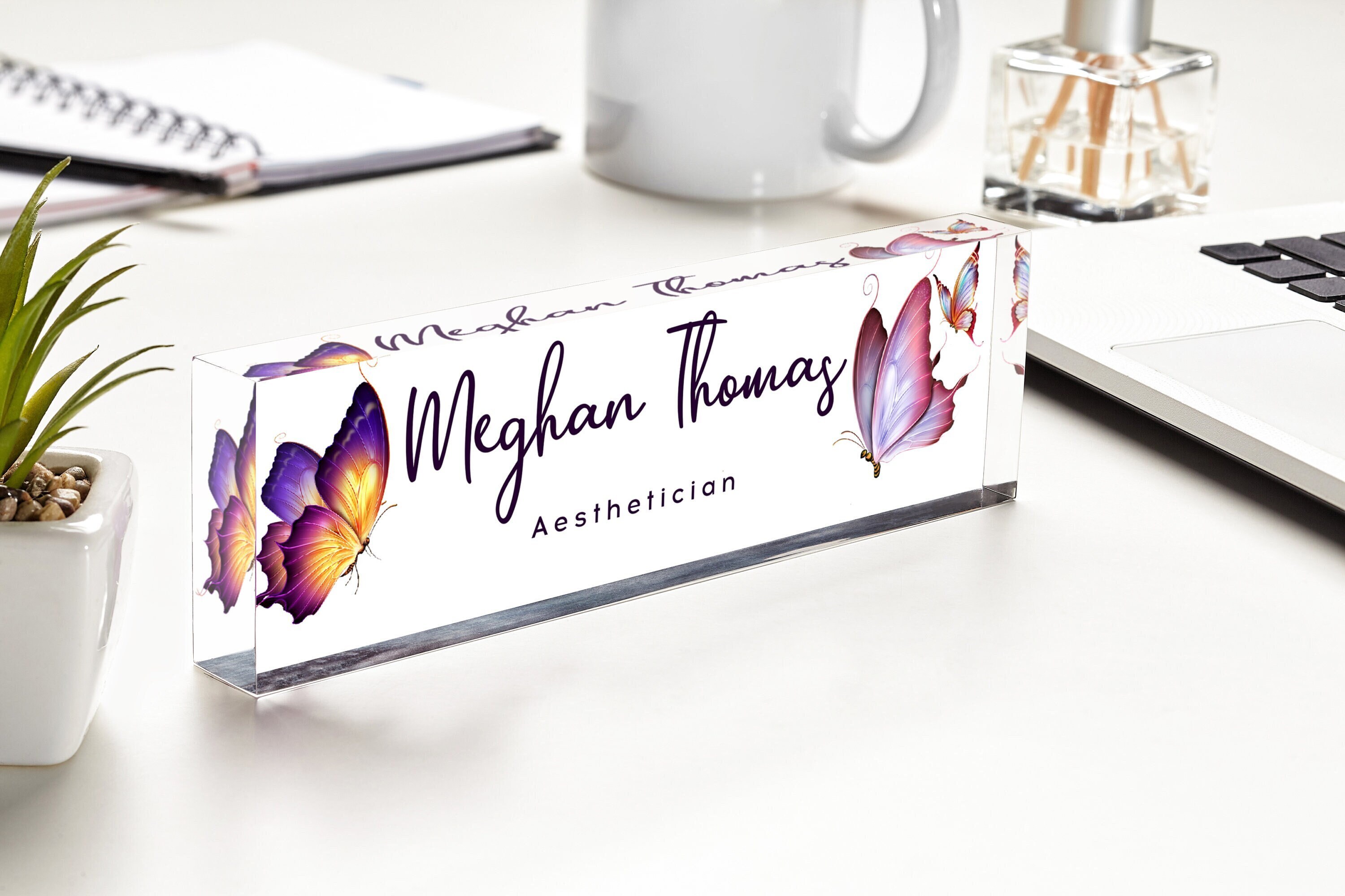 Office desk accessories, Personalised desk name plate, Custom desk sign, Butterfly office decor, Desk decor aesthetic, Desk organizer office