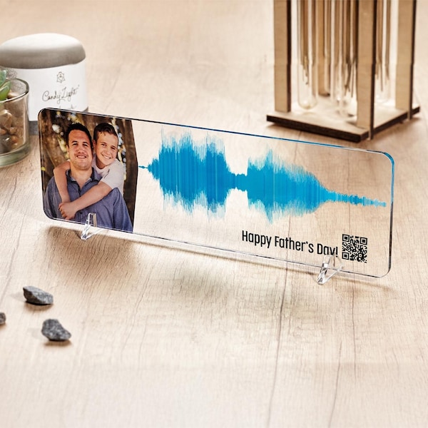 Custom Soundwave Acrylic Plaque with QR Code – Voice or Song Scan to Play – Photo Gift for Dad, Grandpa – Father’s Day, Birthday, Christmas