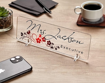 Office gift Work gift Personalized name plate for desk Custom print on clear acrylic plate Bosses gift for women Desk Nameplate Desk sign